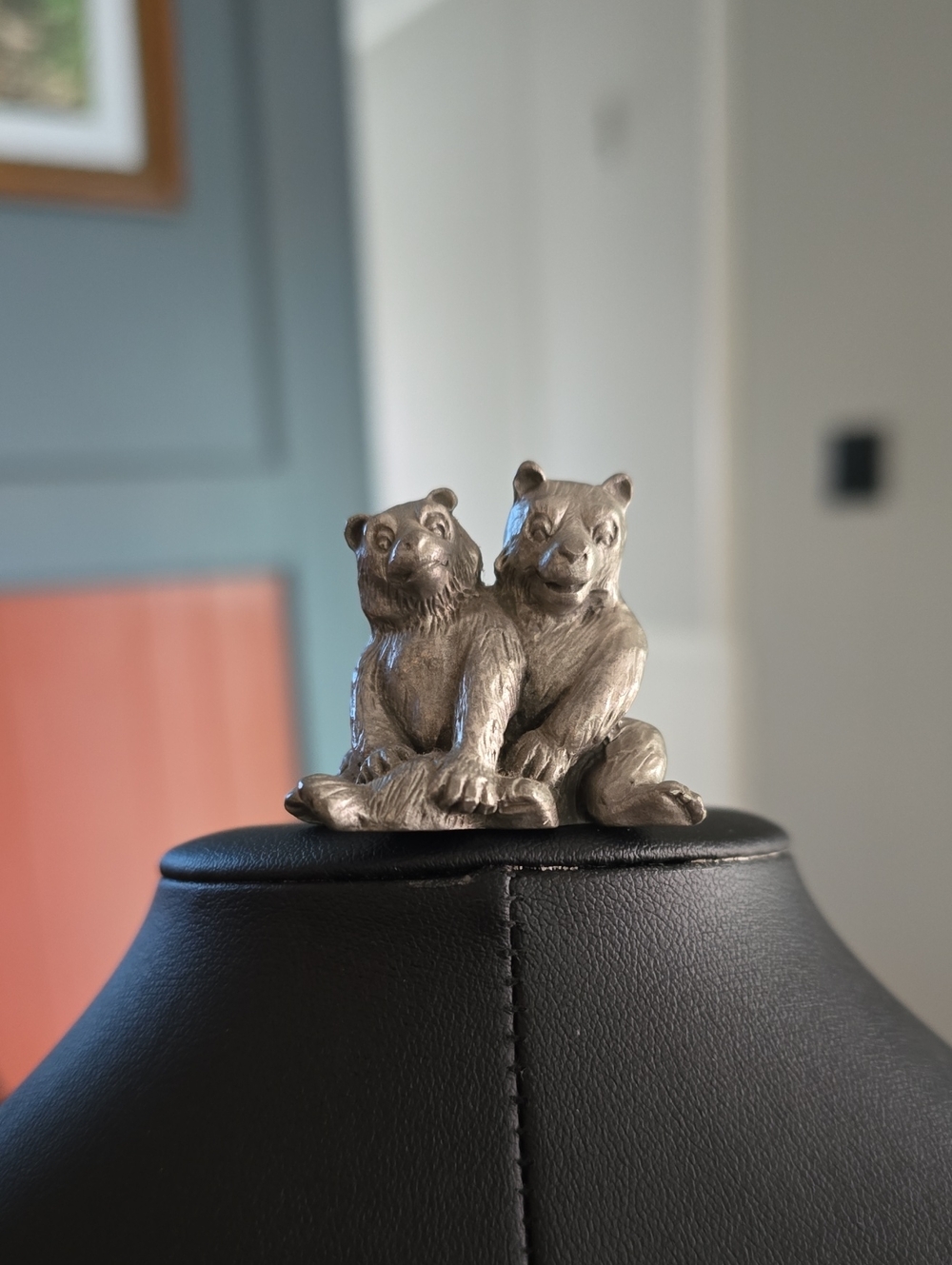 Twin Bear Figurine in Silver — Decorative Home Accent